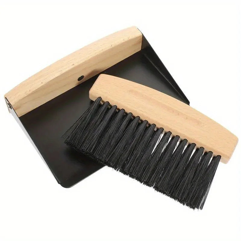 Mini Broom and Dustpan Set, Wooden Handle Portable Hand Broom for Pet Hair, Sofa, Desk, Travel Cleaning | Compact Sweeping Brush