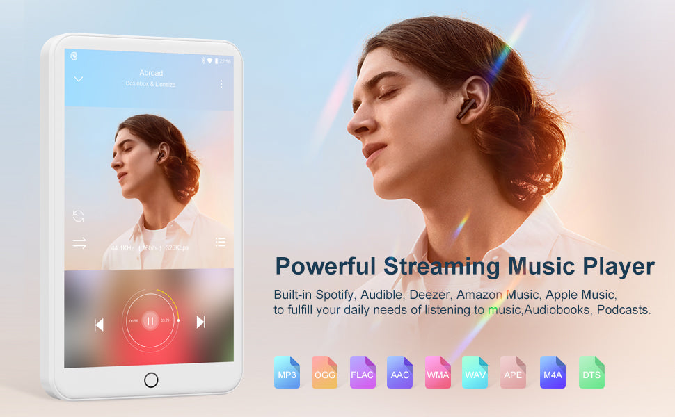 MECHEN MP3 Player Android 9.0 with Bluetooth and WiFi，MP3 MP4 Player with Spotify，Audible，Pandora， Up to 512 GB (White)